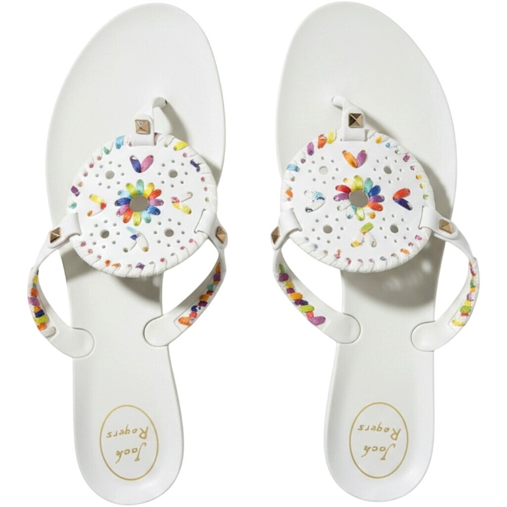 Jack Rogers Georgica Jelly Sandals White Rainbow Whipstitch Thong Flip Flop 11